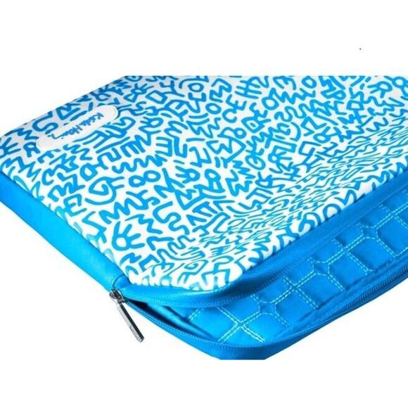 KEITH HARING 15" NOTEBOOK LAPTOP CASE SLEEVE WITH ZIP "GRAFFITI PATTERN BLUE” - Picture 3 of 4